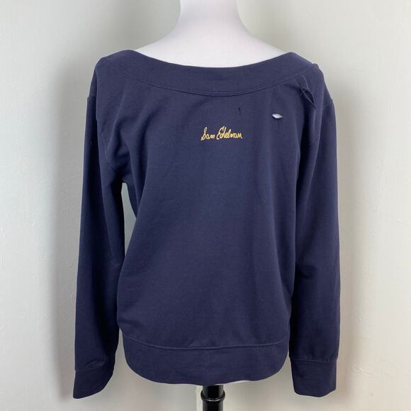 Sam Edelman Navy Distressed Ripped Boatneck Long Sleeve Sweatshirt Medium - Picture 4 of 8